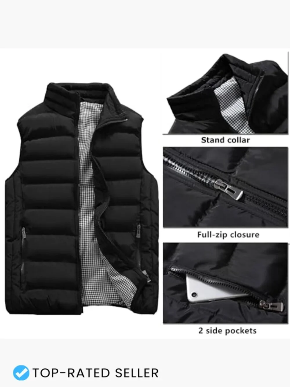 Men's Quilted Padded Vest Sleeveless Lightweight Insulated Windproof Outdoor